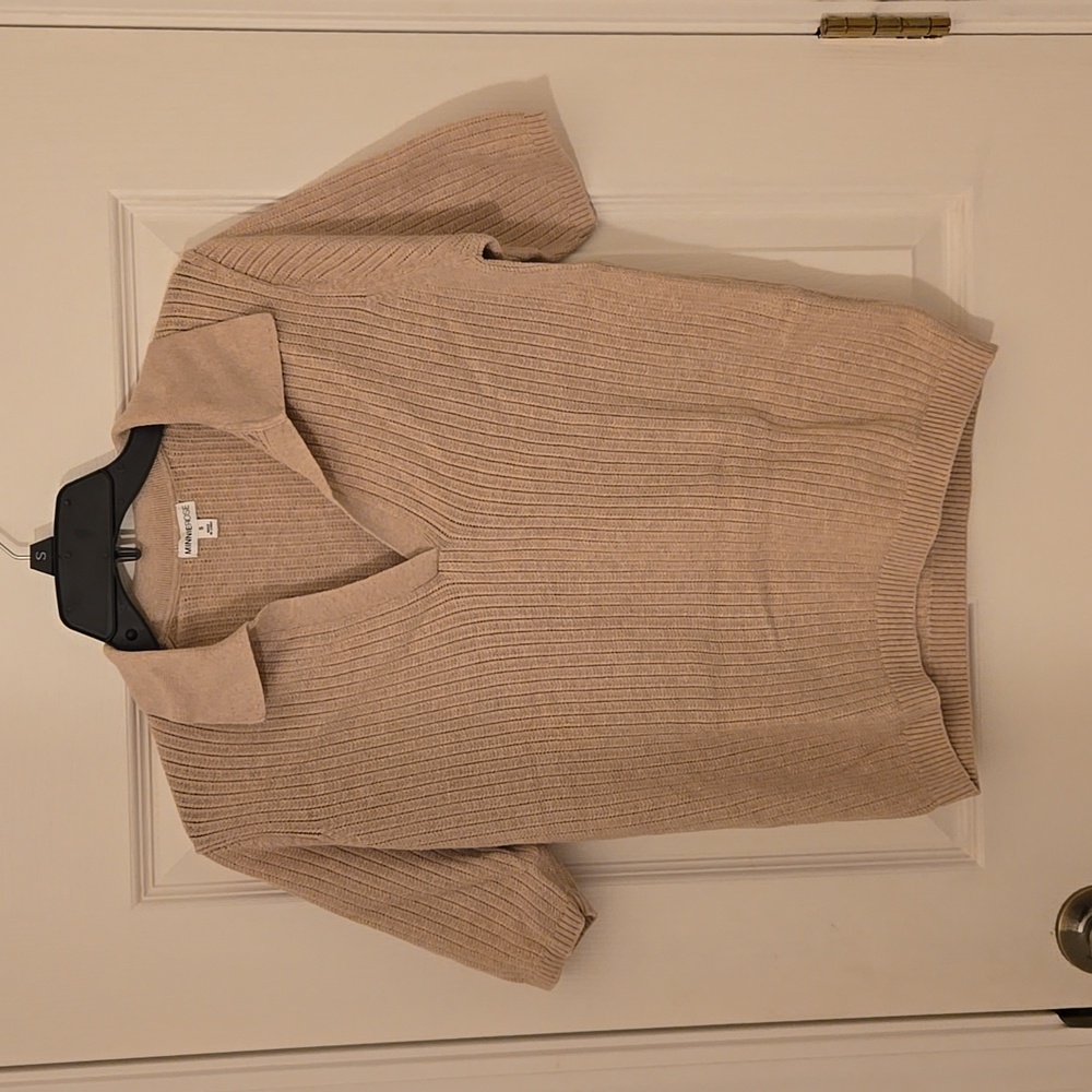 Minnie Rose V-Neck Beige Sweater